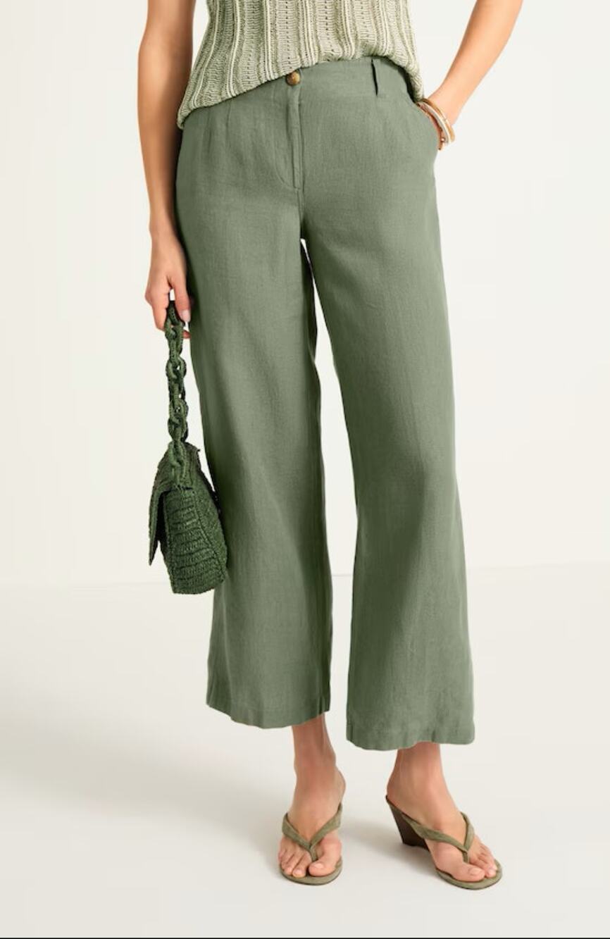 NEW J.Jill Wide Leg Pants Women's Vintage Olive Green Linen Blend Straight 3X